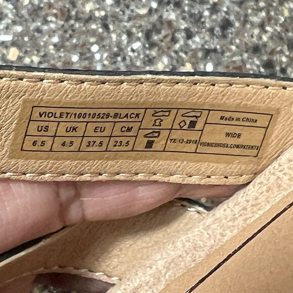 Vionic Women 6.5 Wide Black Leather Sandal Ankle Strap Open Toe Sling Back Wedge - Picture 11 of 11